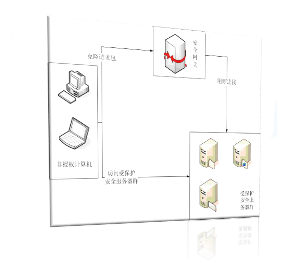 旁路式方式保护安全服务器示意图